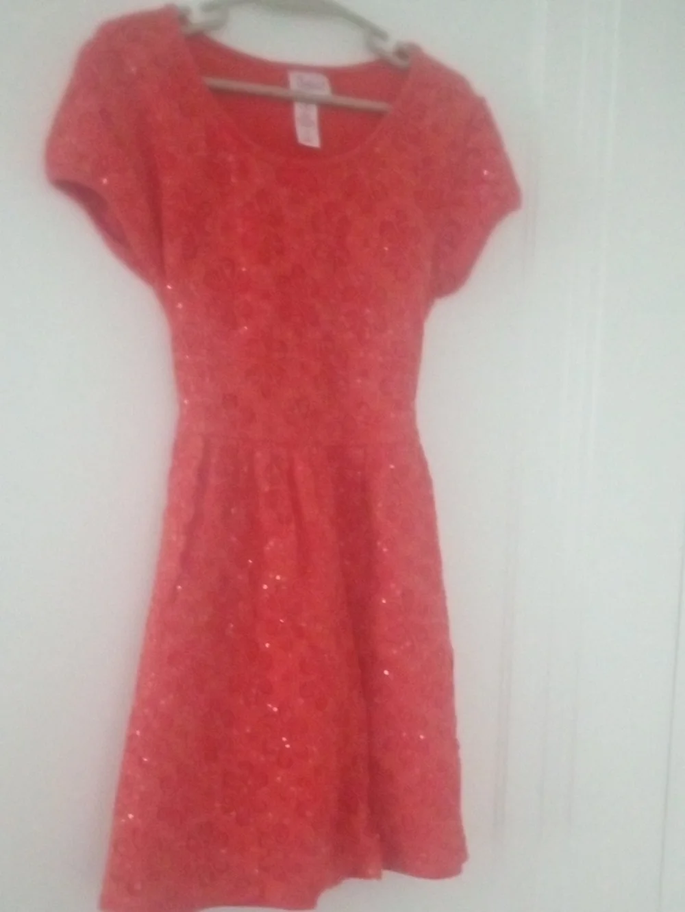 girl 7/8 coral orange with sequin accent dress Justice